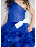 One Shoulder Royal Blue Pleated Tulle Flower Girl Dress